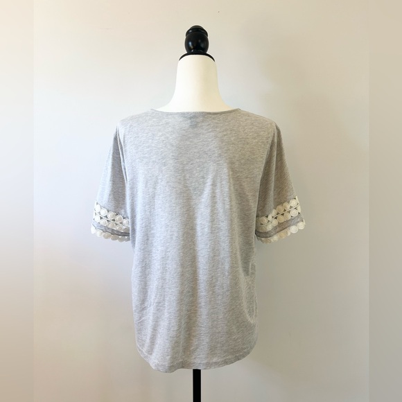 JCREW Soft Gray T-Shirt with Lace Detail on Sleeves - size Medium - Picture 6 of 7